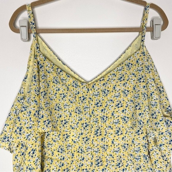 Pleione Dress Floral V Neck Layered Ruffle Sleeveless Yellow Blue Plus Size 4X - Picture 4 of 11